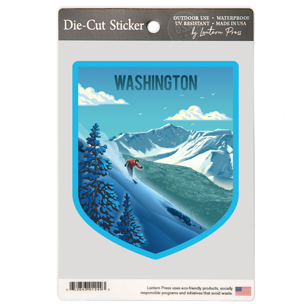 Washington, Lithograph, Downhill Skier, Vinyl Sticker