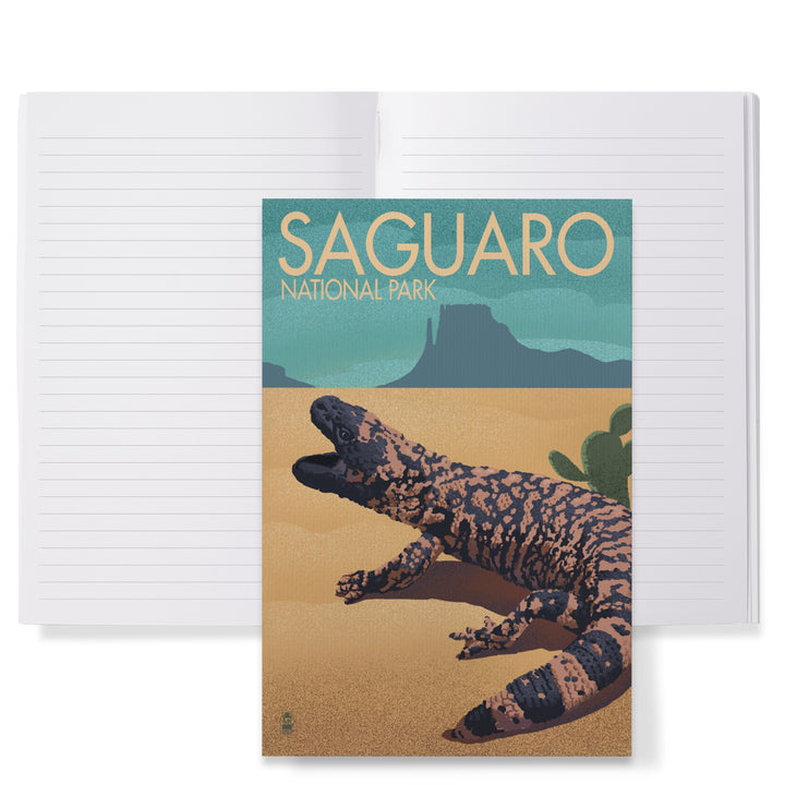 Lined 6x9 Journal, Saguaro National Park, Arizona, Gila Monster, Lithograph, Lay Flat, 193 Pages, FSC paper