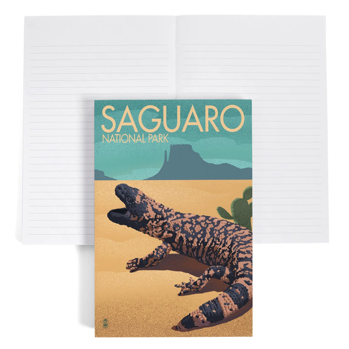 Lined 6x9 Journal, Saguaro National Park, Arizona, Gila Monster, Lithograph, Lay Flat, 193 Pages, FSC paper