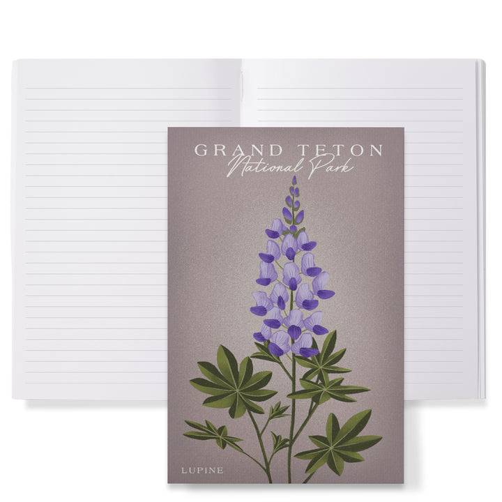 Lined 6x9 Journal, Grand Teton National Park, Wyoming, Vintage Flora, Lupine, Lay Flat, 193 Pages, FSC paper