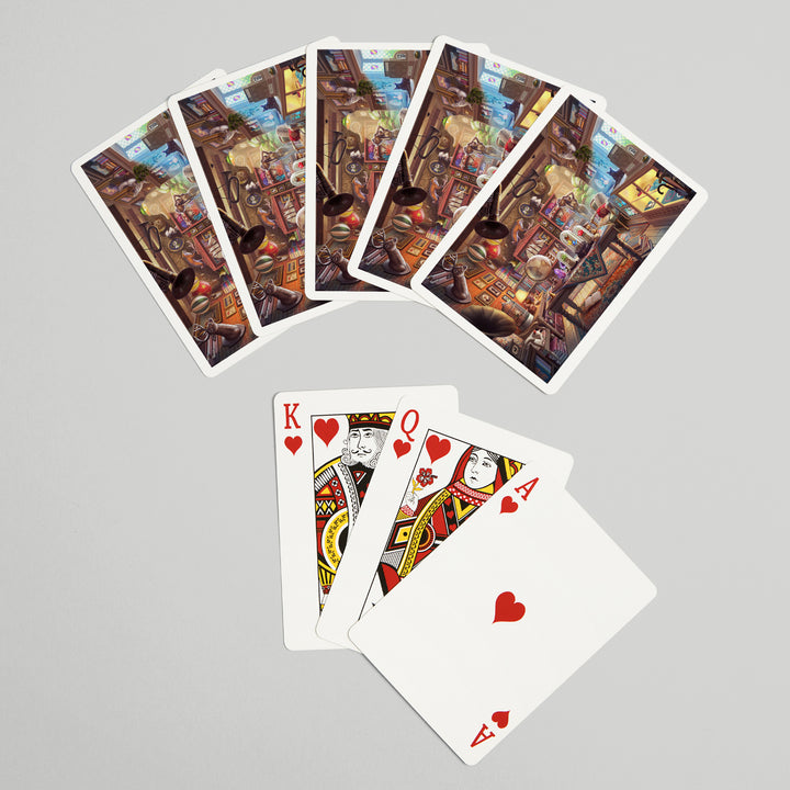 Playing Cards, Oil Painting, Antique Store Cats, 52 Card Deck with Jokers in Box, Unique Art