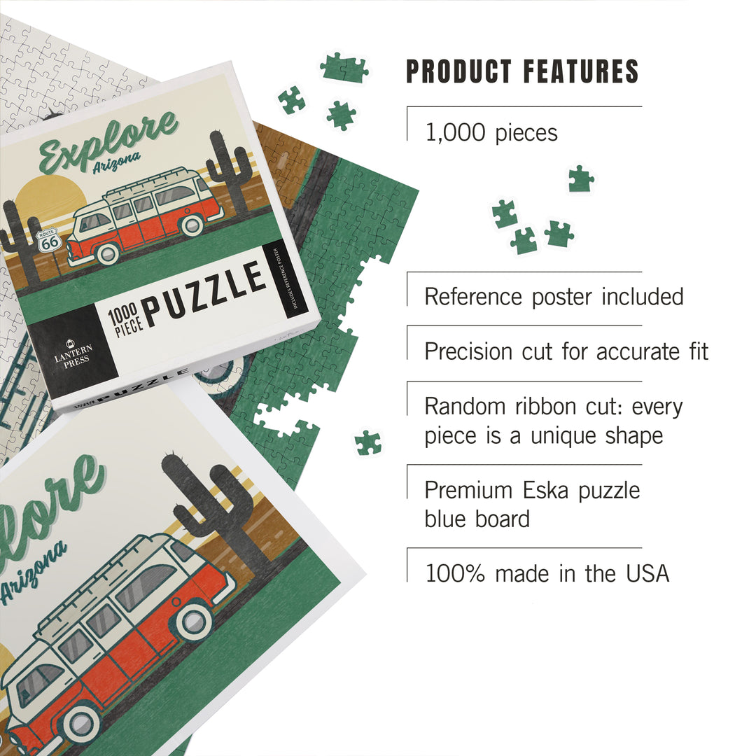 Explore, Arizona, Route 66, The Mother Road, Camper Van, Jigsaw Puzzle