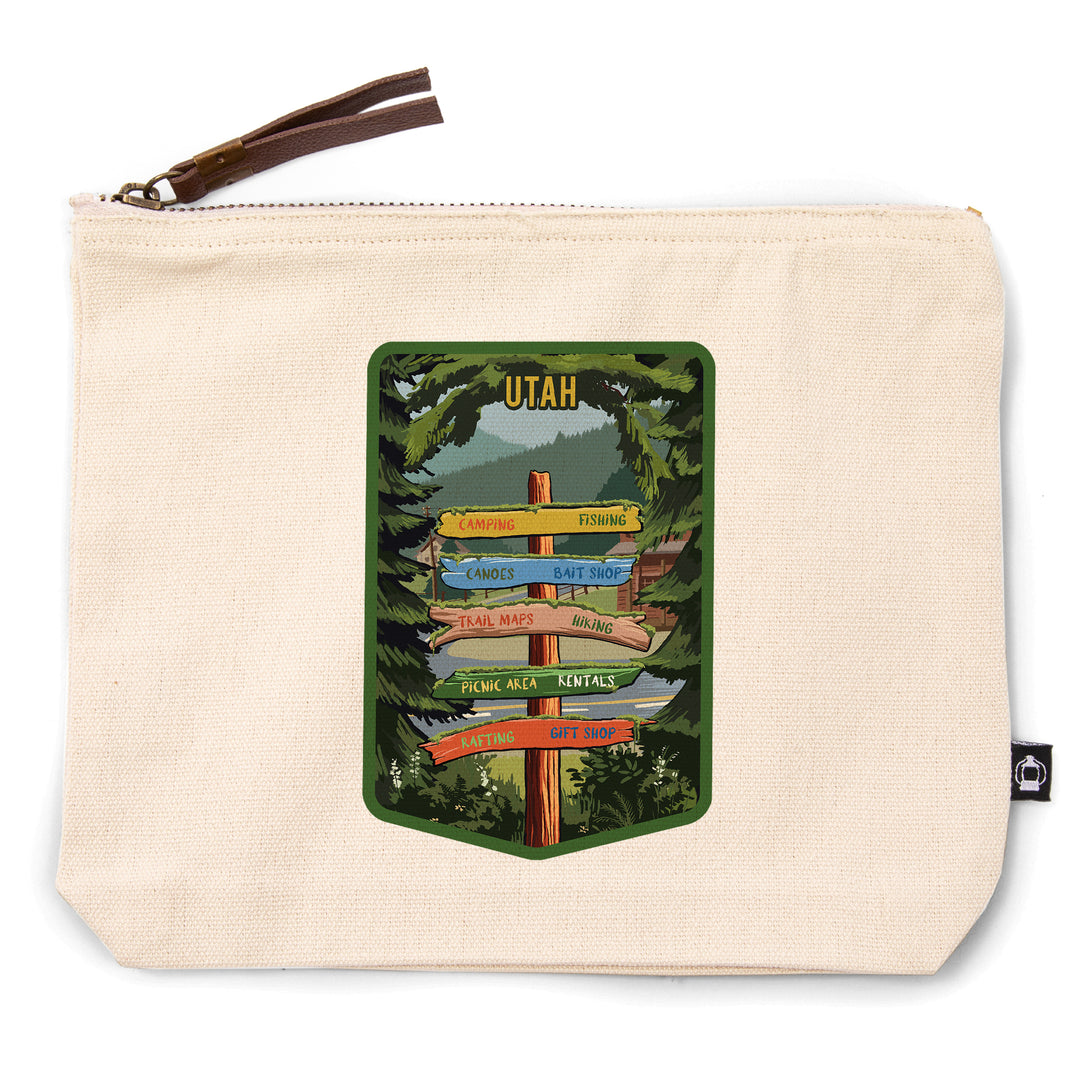 Utah, Signpost, Forest and Camp,, Organic Cotton Zipper Pouch, Go Bag