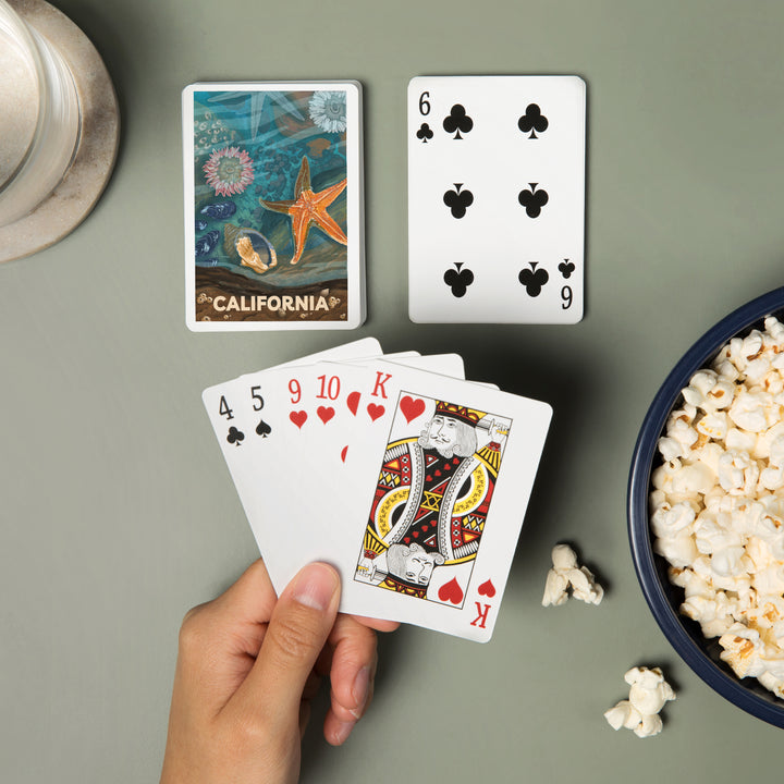 Playing Cards, California, Tiny World Huge Wonders, Coastal Series, Starfish and Shells, 52 Card Deck with Jokers in Box, Unique Art