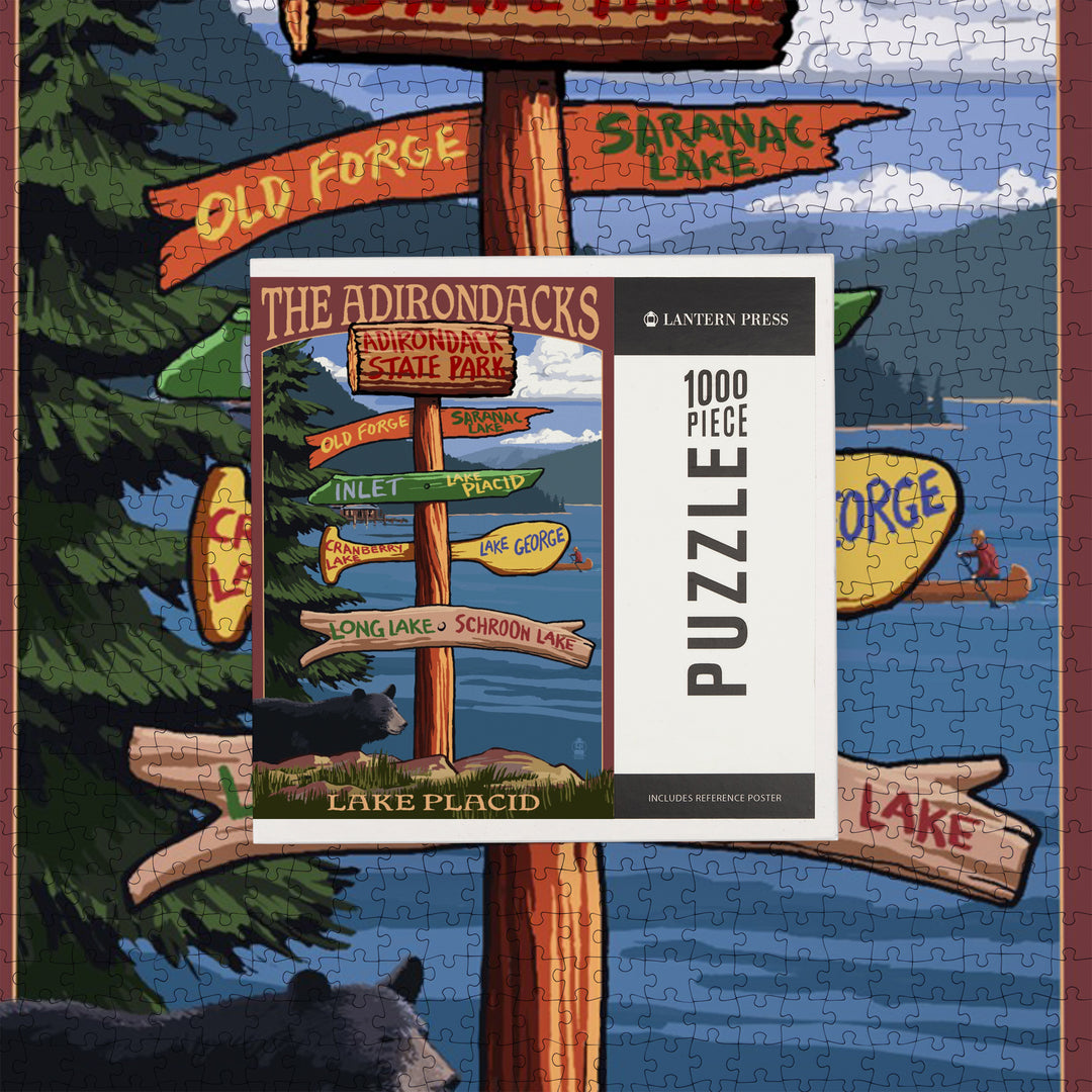 The Adirondacks, Lake Placid, Adirondack State Park, New York, Destination Signpost, Jigsaw Puzzle