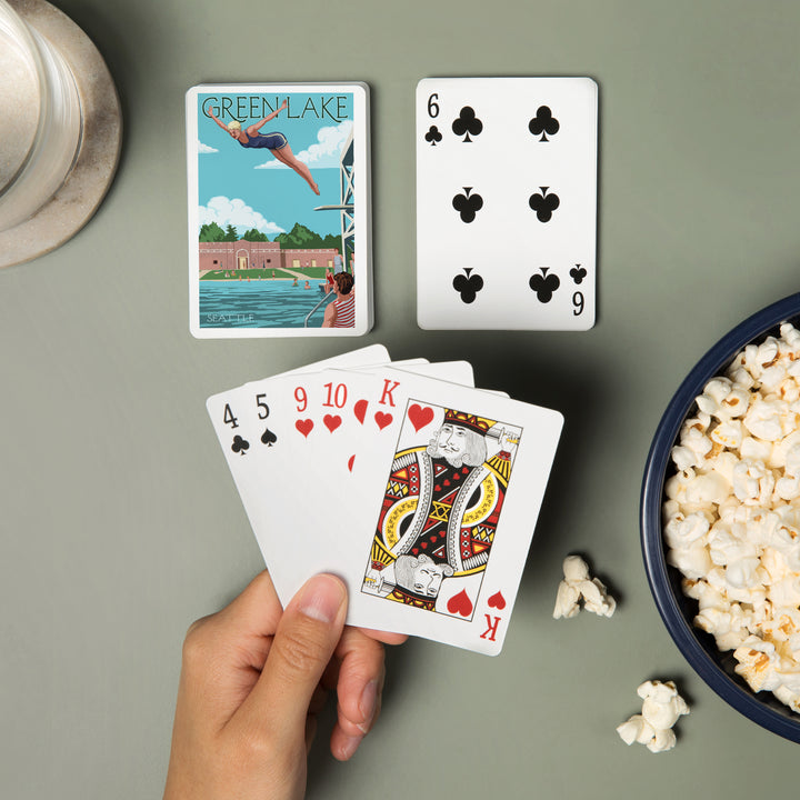 Playing Cards, Seattle, Washington, Green Lake Woman Diving, 52 Card Deck with Jokers in Box, Unique Art