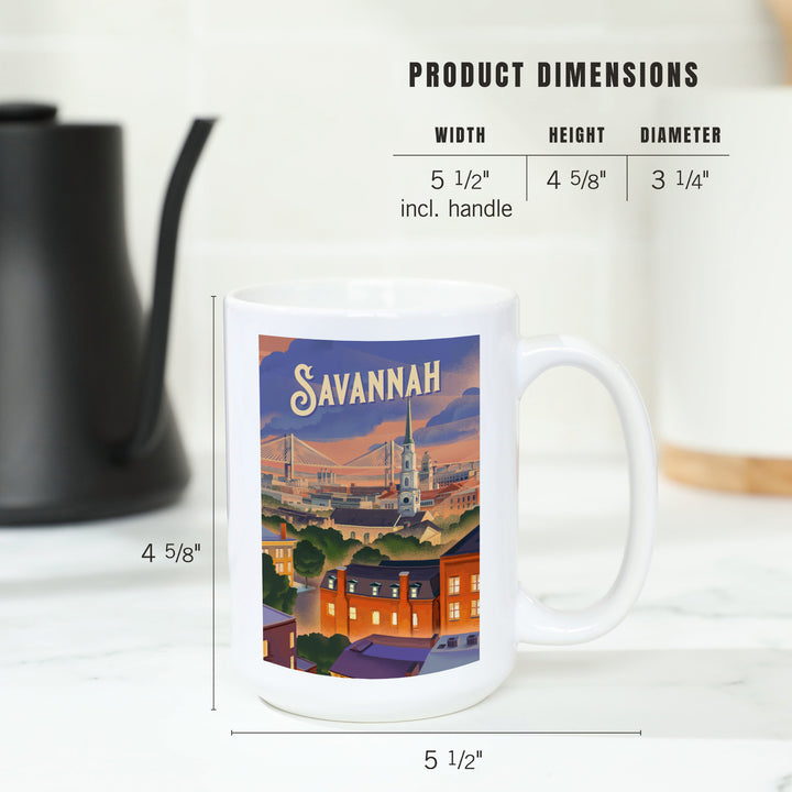 Savannah, Georgia, Skyline, Lithograph, Ceramic Mug