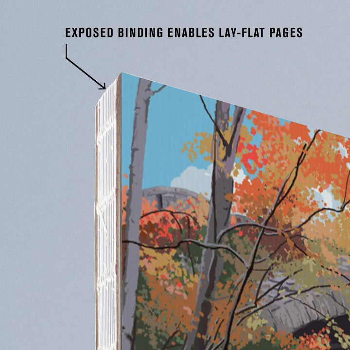 Lined 6x9 Journal, Acadia National Park, Maine, Stone Bridge Illustration, Lay Flat, 193 Pages, FSC paper