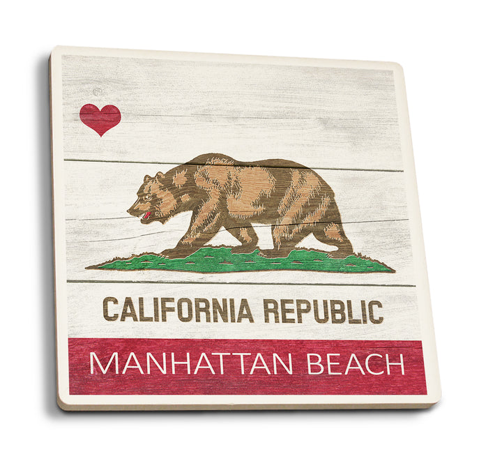 Manhattan Beach, California, Rustic California State Flag, Coaster Set