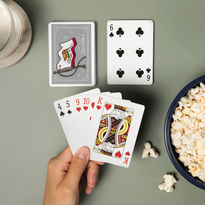 Playing Cards, Long Beach, California, Waving State Flag, State Series, 52 Card Deck with Jokers in Box, Unique Art