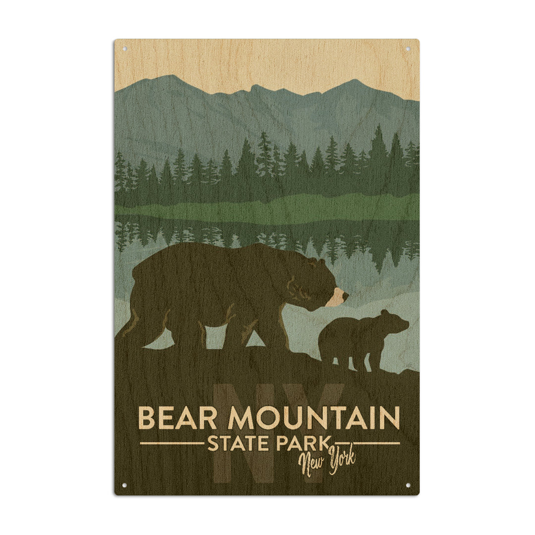 Bear Mountain State Park, New York, Grizzly Bear & Cub, Lantern Press Artwork, Wood Signs and Postcards