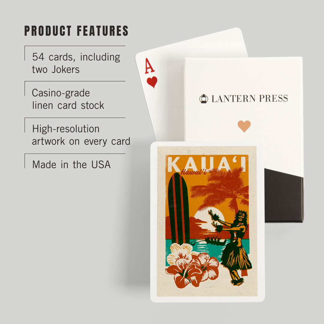 Playing Cards, Kauai, Hawaii, Woodblock, 52 Card Deck with Jokers in Box, Unique Art