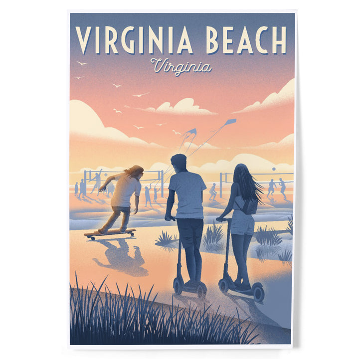 Virginia Beach, Virginia, Lithograph, Enjoy the Ride, Longboards and Scooters, Art & Giclee Prints