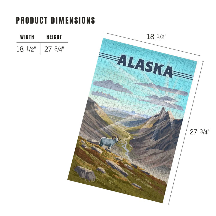Alaska, Lithograph, Bighorn Sheep on Mountain, Jigsaw Puzzle
