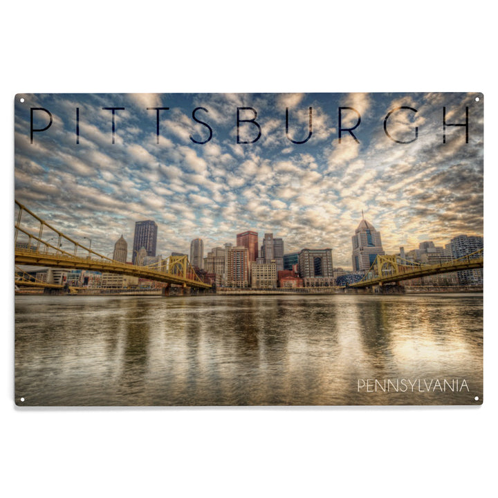 Pittsburgh, Pennsylvania, Skyline From the North, Wood Sign and Postcards