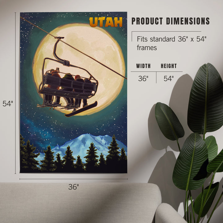 Utah, Ski Lift and Full Moon, Snowboarder, Art & Giclee Prints