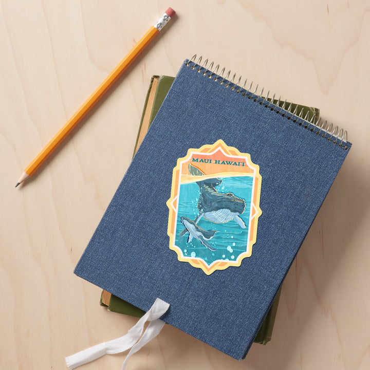 Maui, Hawaii, Vintage Press, Humpback Whale, Vinyl Sticker