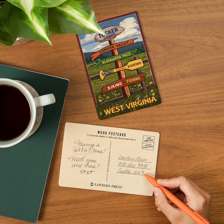 Tucker County, West Virginia, Destination Signpost, Wood Sign and Postcards