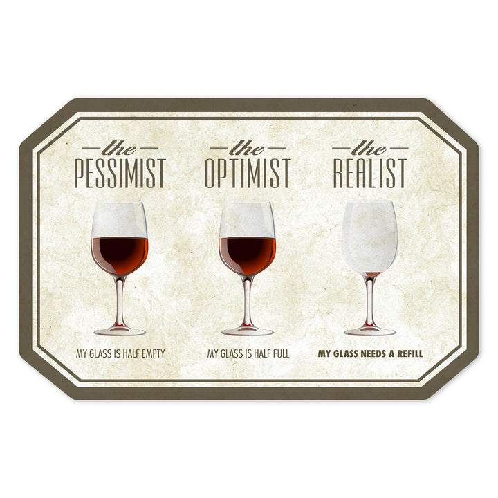 Wine Glasses, Pessimist Optimist Realist, Contour, Lantern Press Artwork, Vinyl Sticker