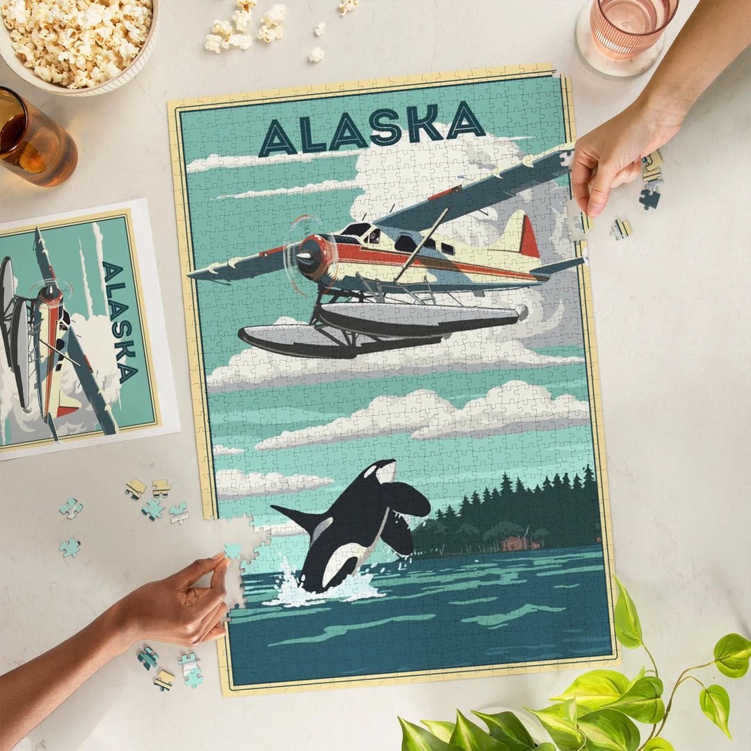 Alaska, Painterly, Float Plane and Orca, 1000 Piece Jigsaw Puzzle
