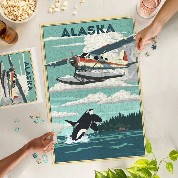 Alaska, Painterly, Float Plane and Orca, 1000 Piece Jigsaw Puzzle