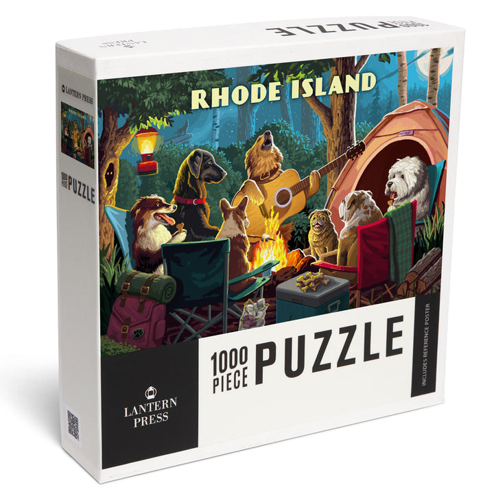 Rhode Island, Painterly, Pack Life, Dogs Around Campfire, Jigsaw Puzzle