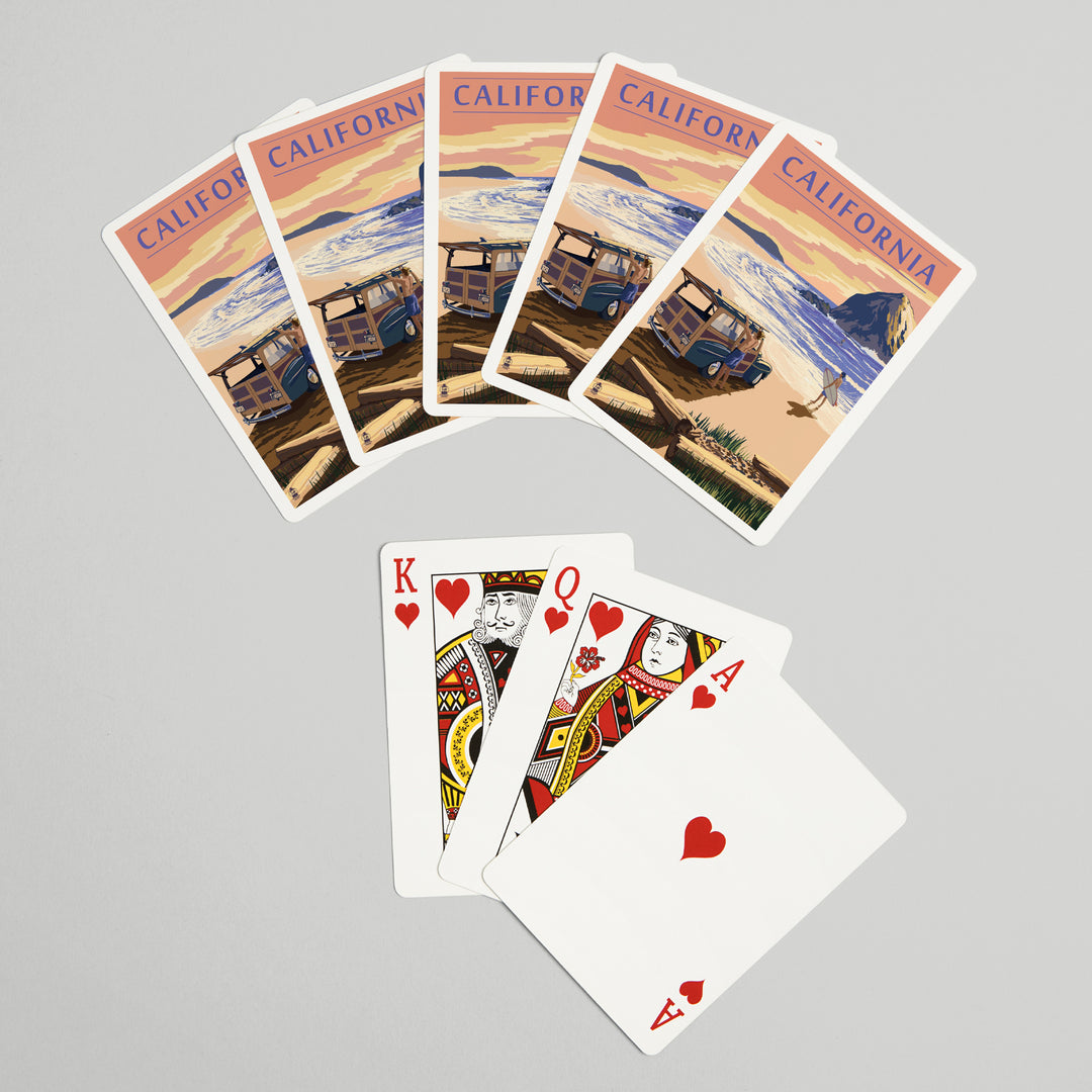 Playing Cards, California, Woody on Beach, 52 Card Deck with Jokers in Box, Unique Art