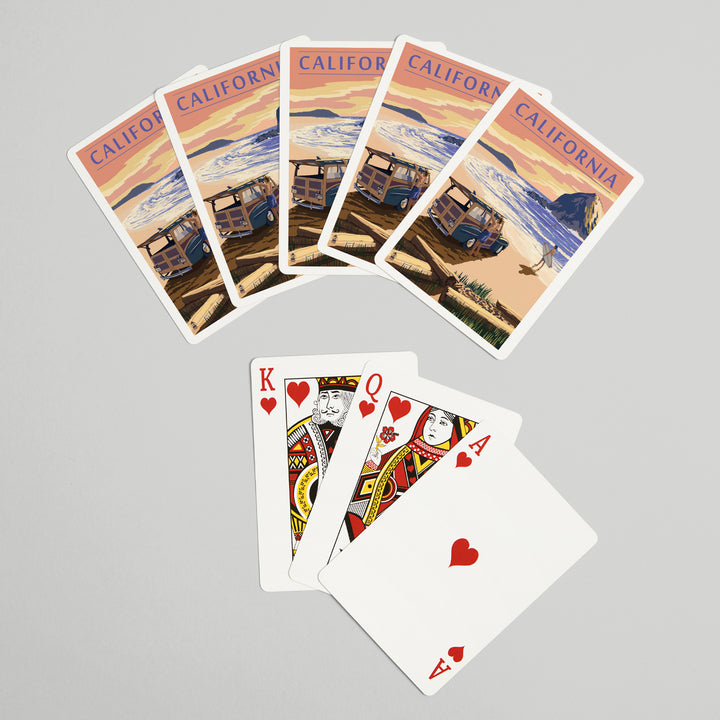 Playing Cards, California, Woody on Beach, 52 Card Deck with Jokers in Box, Unique Art