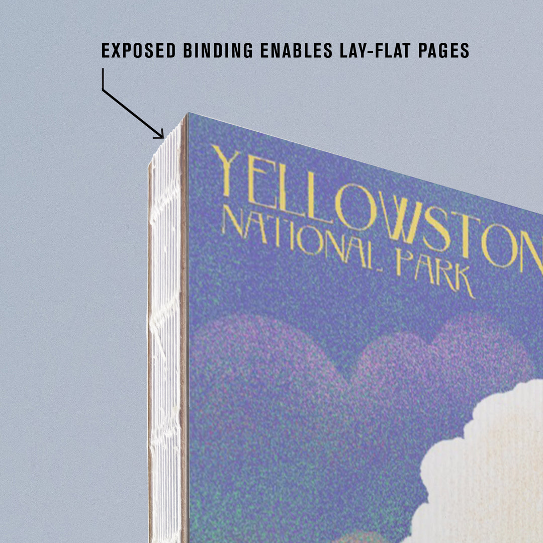 Lined 6x9 Journal, Yellowstone National Park, Old Faithful and Bison, Lithograph, Lay Flat, 193 Pages, FSC paper