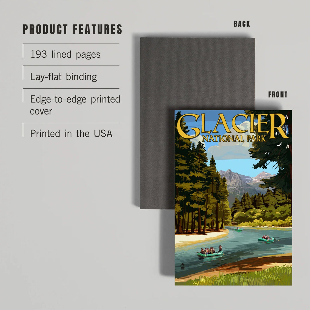 Lined 6x9 Journal, Glacier National Park, Montana, River Rafting, Lay Flat, 193 Pages, FSC paper