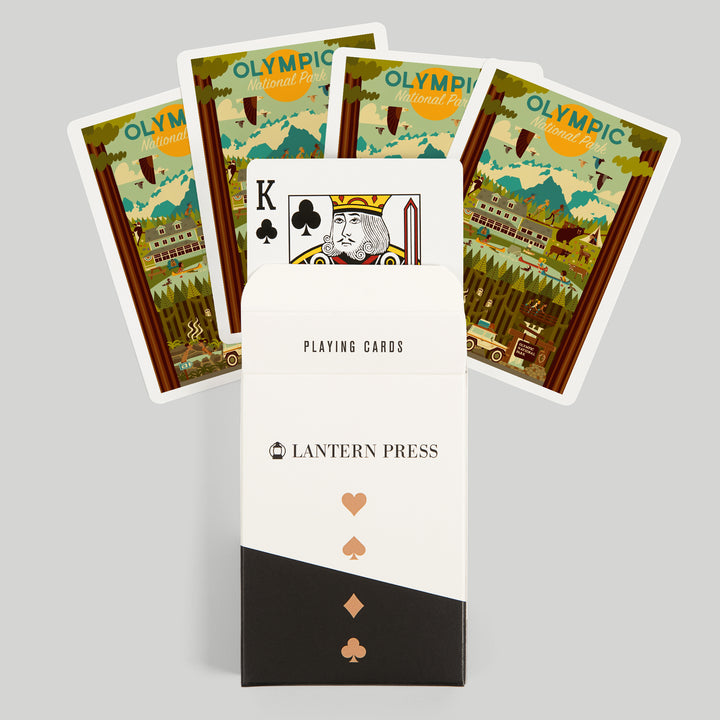 Playing Cards, Olympic National Park, Washington, Geometric National Park Series, 52 Card Deck with Jokers in Box, Unique Art