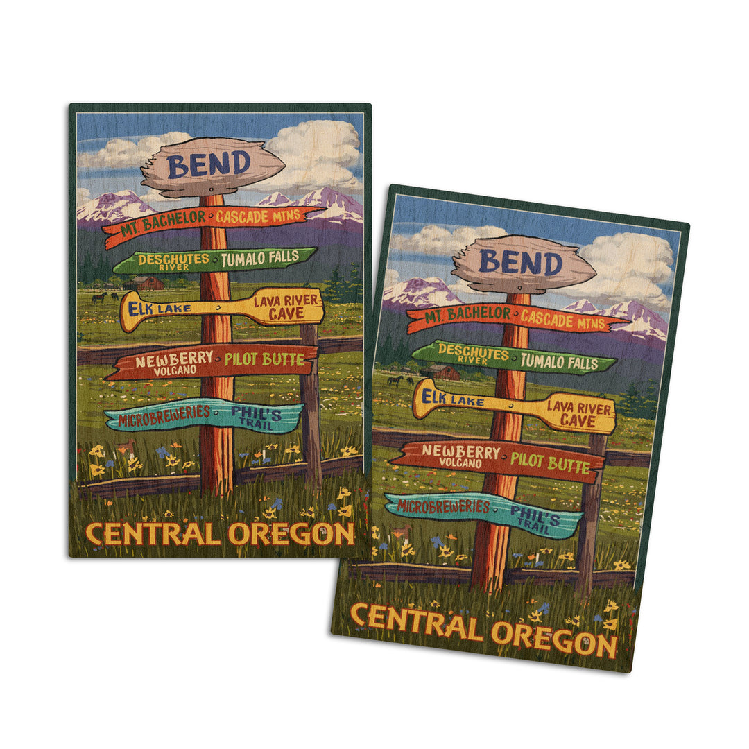 Bend, Central Oregon, Destination Signpost, Lantern Press Artwork, Wood Signs and Postcards