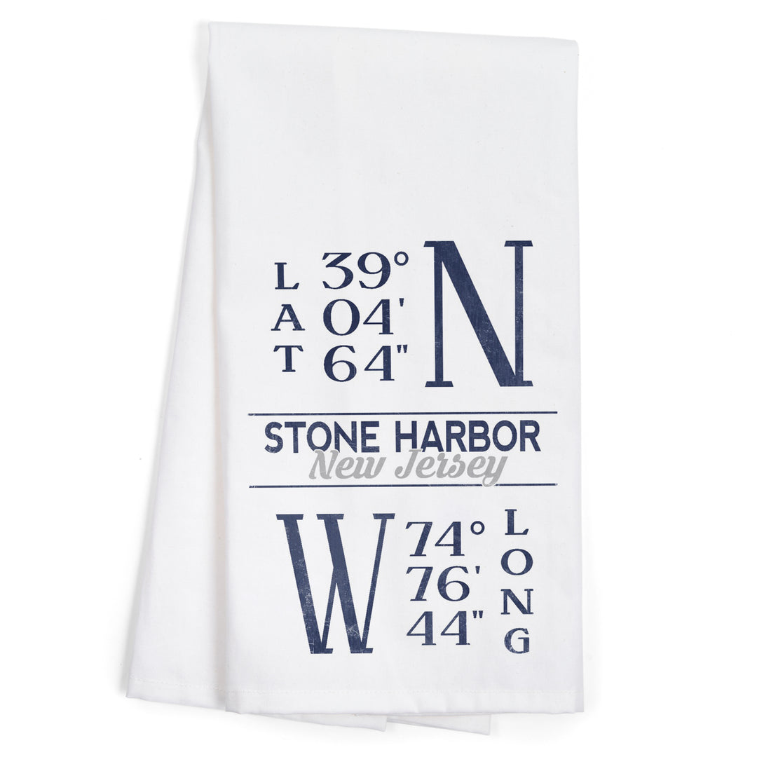 Stone Harbor, New Jersey, Latitude and Longitude (Blue), Organic Cotton Kitchen Tea Towels