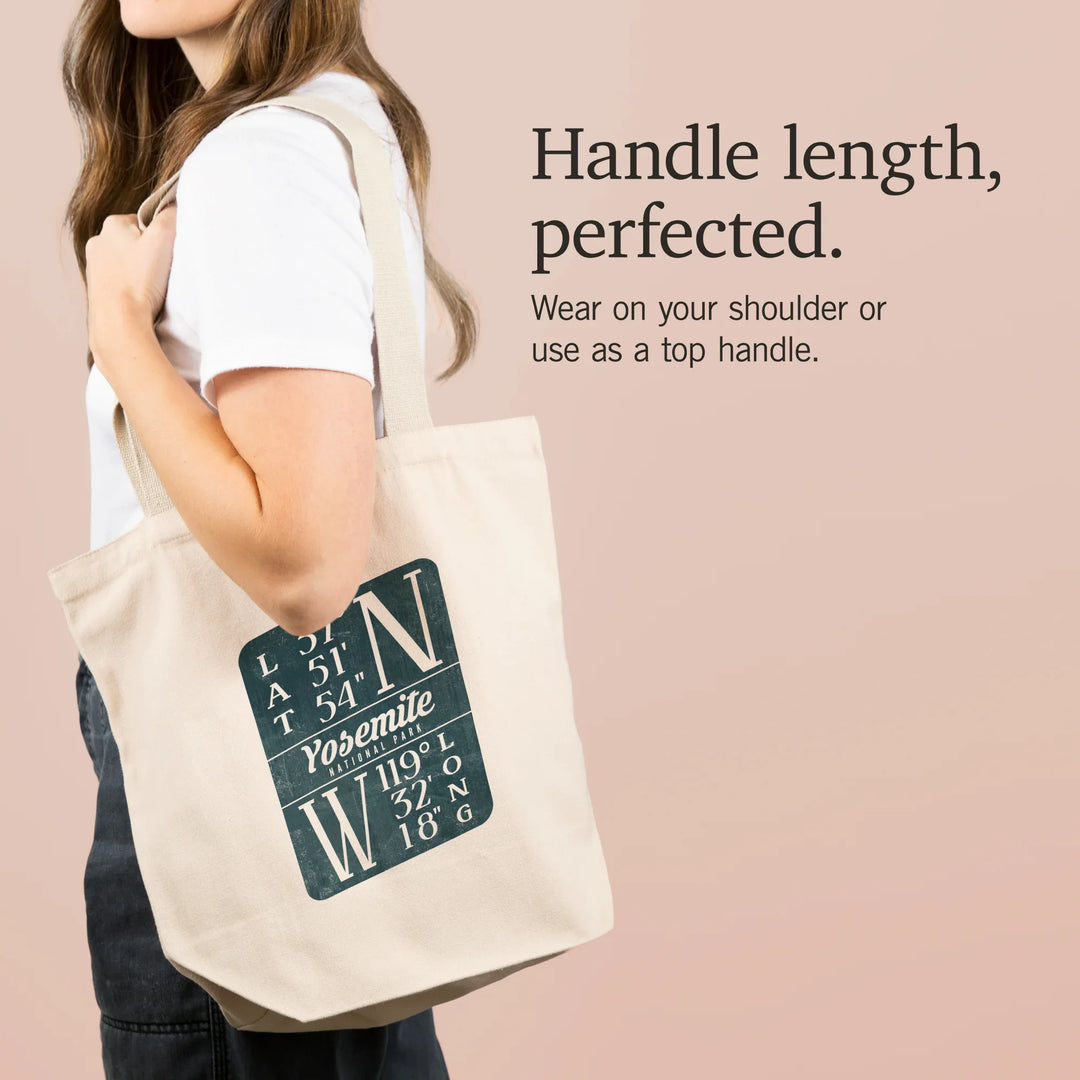 Yosemite National Park, California, Latitude and Longitude,, Tote Bag