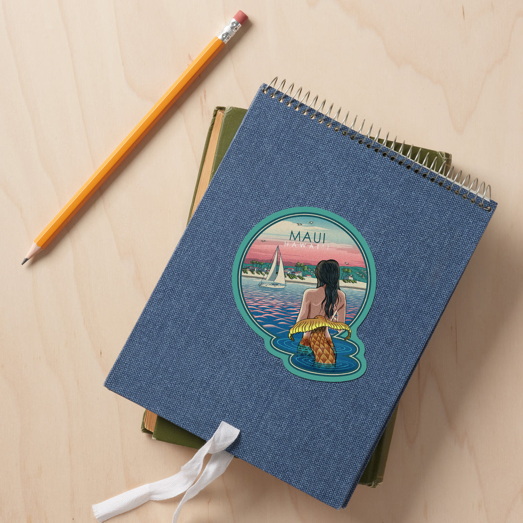 Maui, Hawaii, Mermaid and Beach, Vinyl Sticker