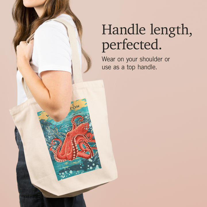 Seattle, Washington, Vintage Print Press, Octopus, Tote Bag