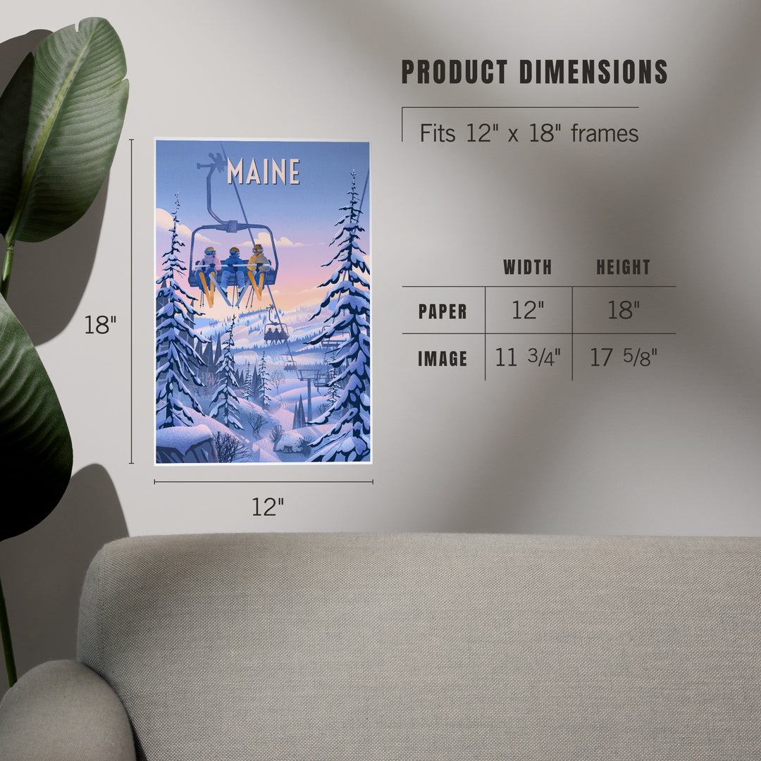 Maine, Chill on the Uphill, Ski Lift, Art & Giclee Prints - Lantern Press