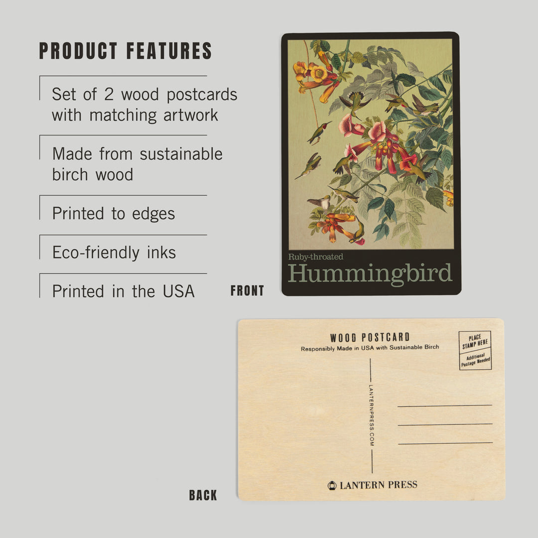 Audubon Birds, North America Hummingbird, Wood Sign and Postcards