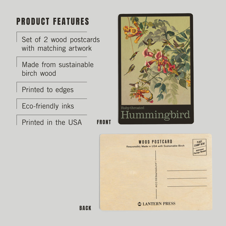 Audubon Birds, North America Hummingbird, Wood Sign and Postcards