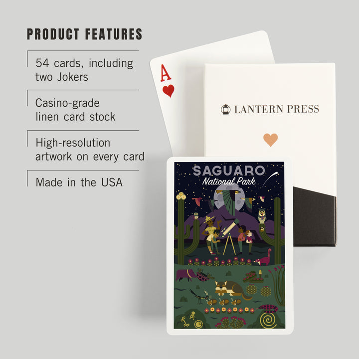 Playing Cards, Saguaro National Park, Arizona, Night, Geometric National Park Series, 52 Card Deck with Jokers in Box, Unique Art