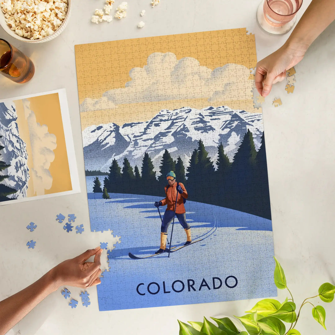 Colorado, Cross Country Skier, Lithograph, Jigsaw Puzzle