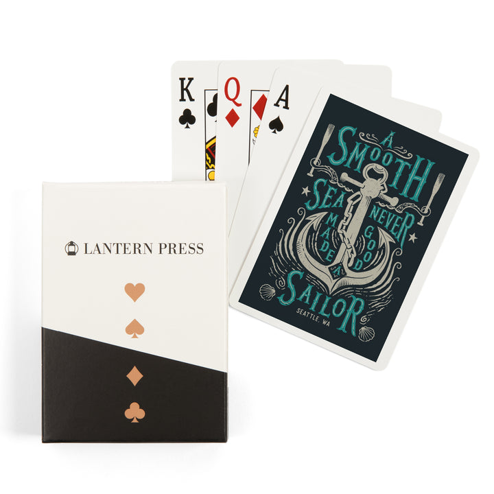 Playing Cards, Seattle, Washington, Sailor's Pride Collection, Anchor, A Smooth Sea, 52 Card Deck with Jokers in Box, Unique Art