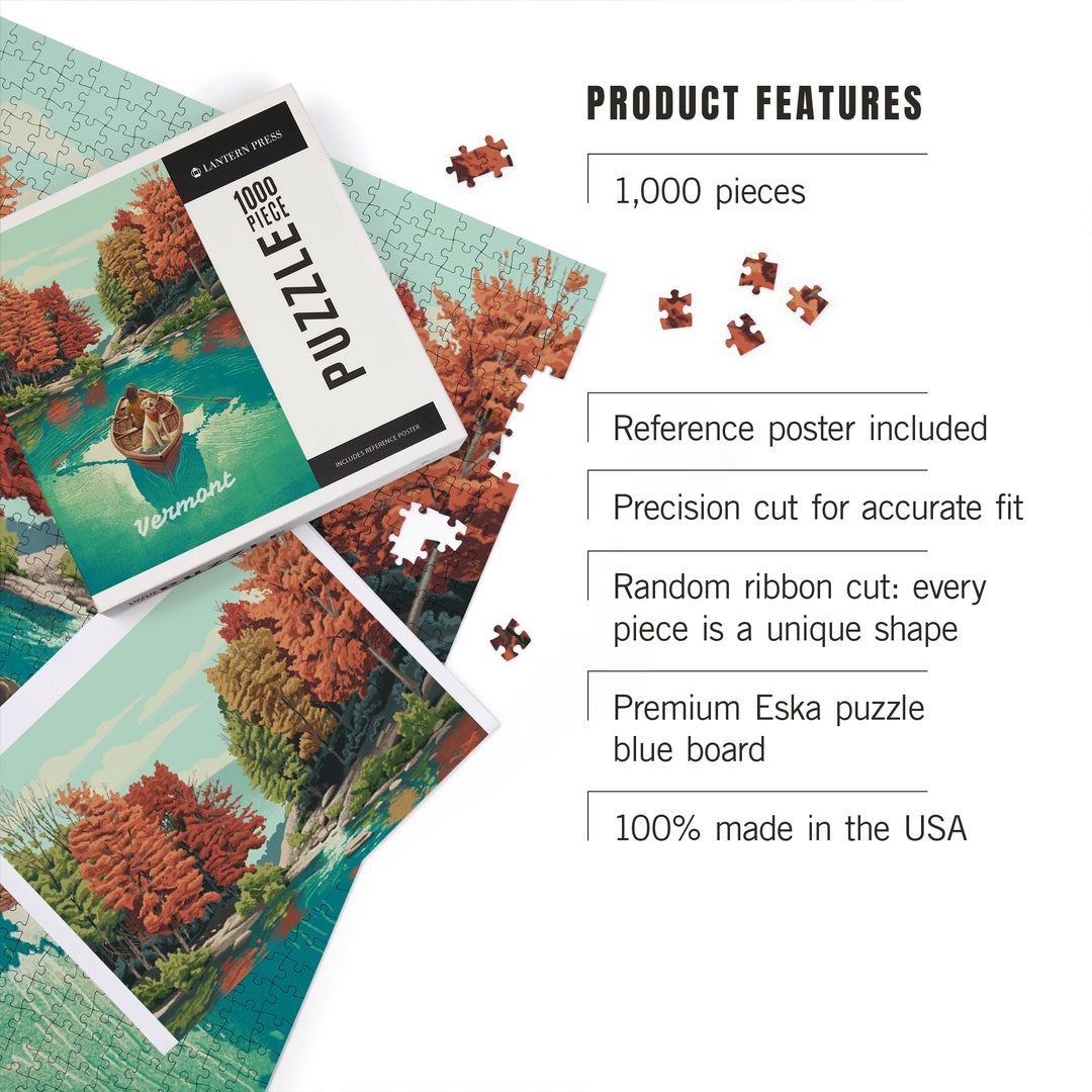 Vermont, Quiet Explorer, Boating, Fall Colors, 1000 Piece Jigsaw Puzzle