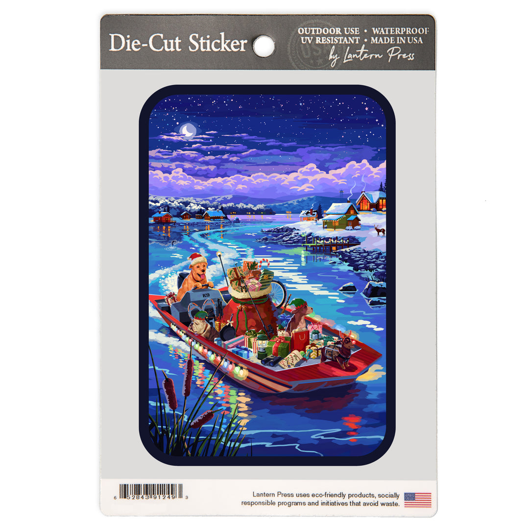 Happy Howlidays Painterly Santa Dog and Helpers, Vinyl Sticker