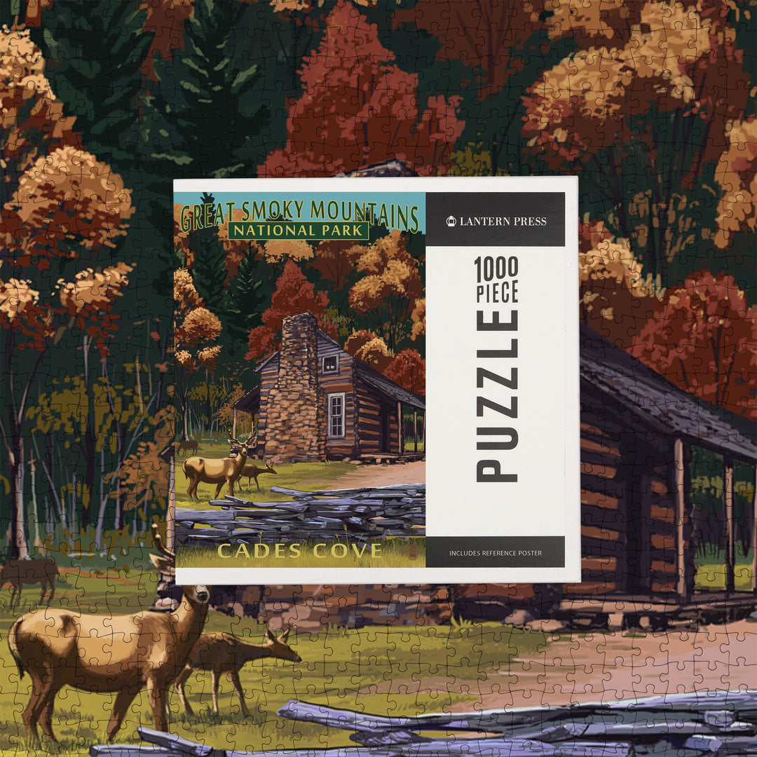 Great Smoky Mountains National Park, Tennessee, Cades Cove and John Oliver Cabin Press, Jigsaw Puzzle