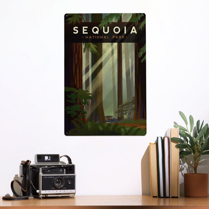 Sequoia National Park, California, Redwood Forest, Geometric Lithograph, Metal Signs