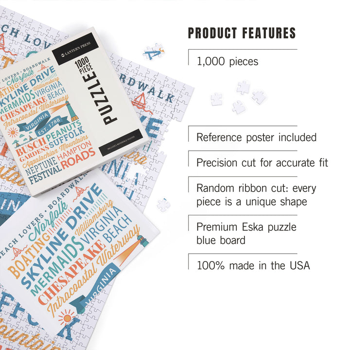 Norfolk, Virginia, Typography Stacked, 1000 Piece Jigsaw Puzzle