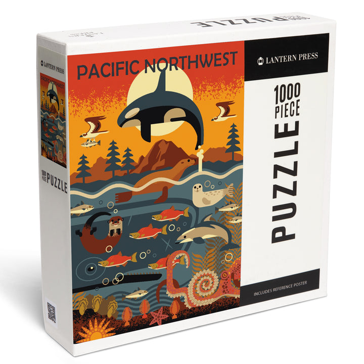 Pacific Northwest, Marine Animals, Geometric, Summer, Jigsaw Puzzle
