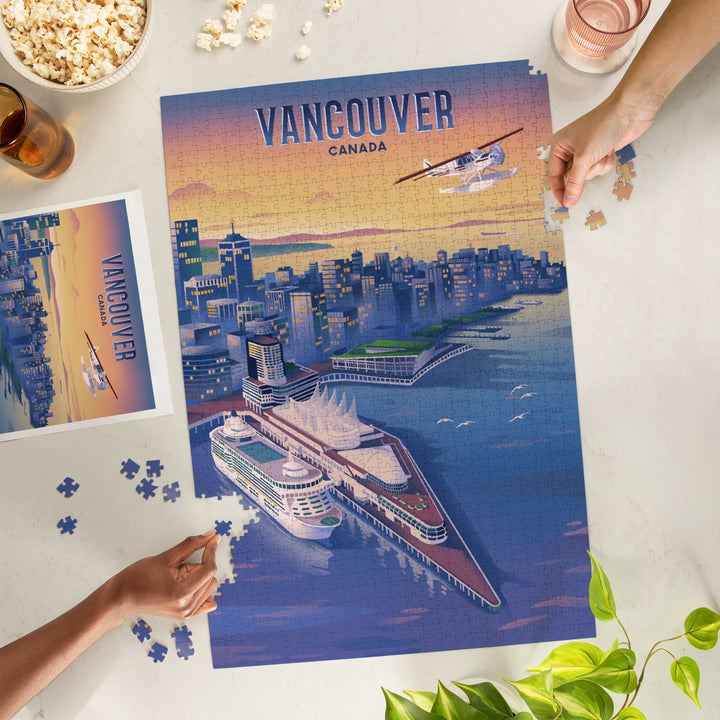 Vancouver, Canada, Canada Place, Lithograph, Jigsaw Puzzle