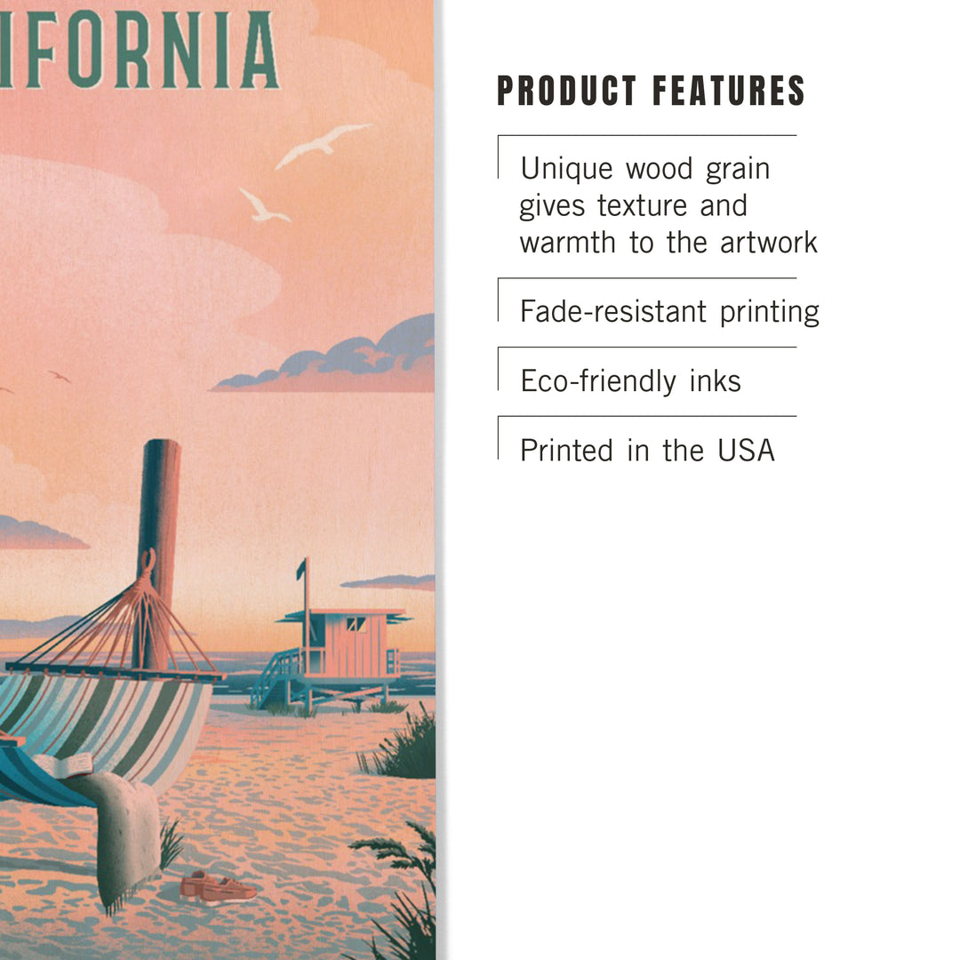 California, Lithograph, Salt Air, No Cares, Hammock on Beach, Wood Signs and Postcards